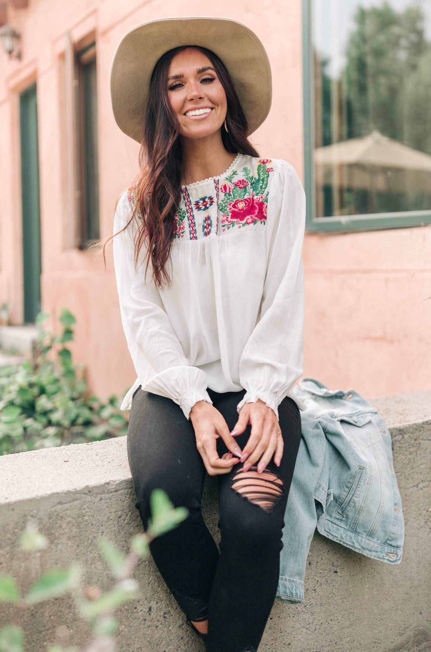 Prickly Business Embroidered Top In White