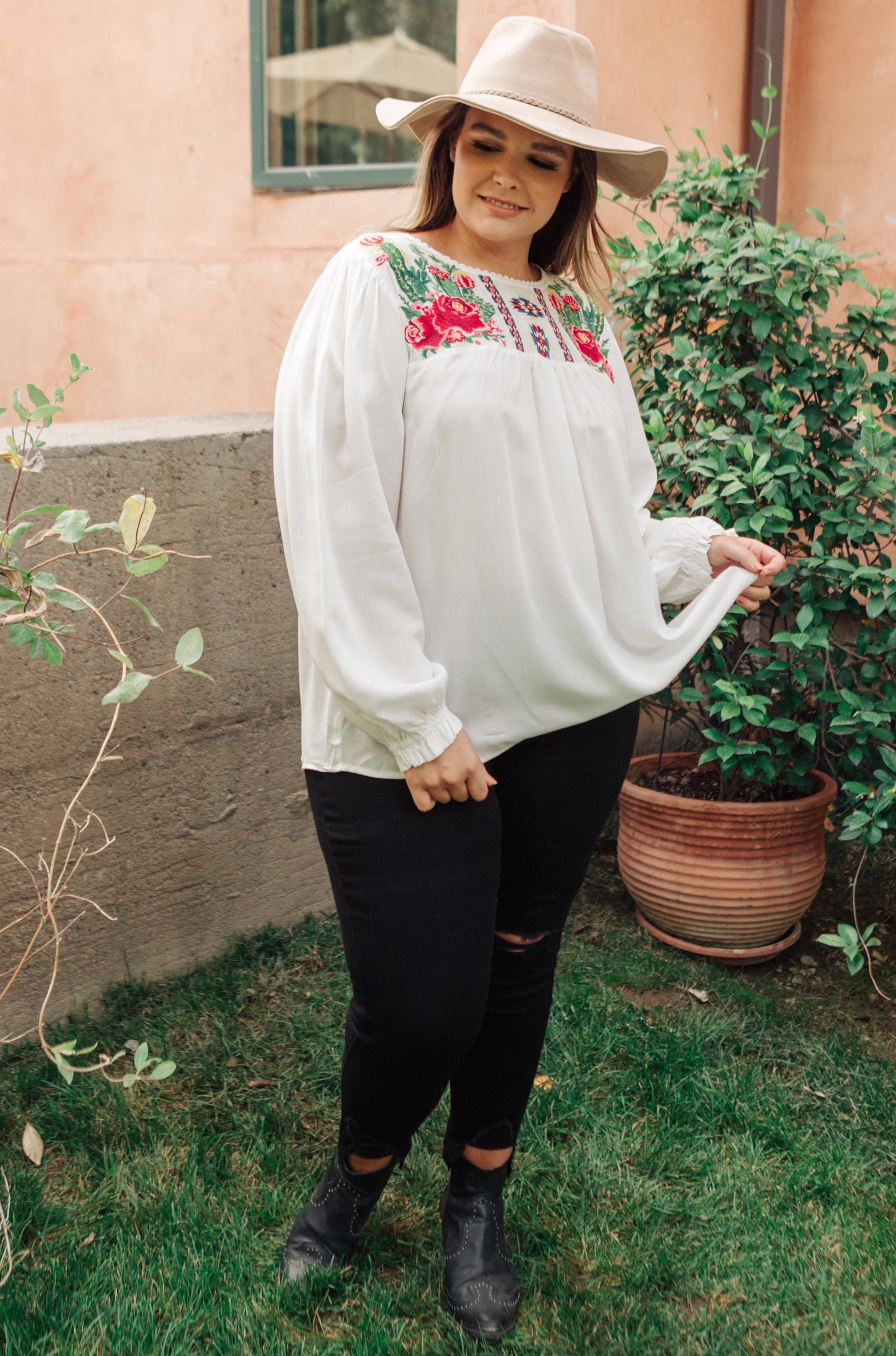 Prickly Business Embroidered Top In White