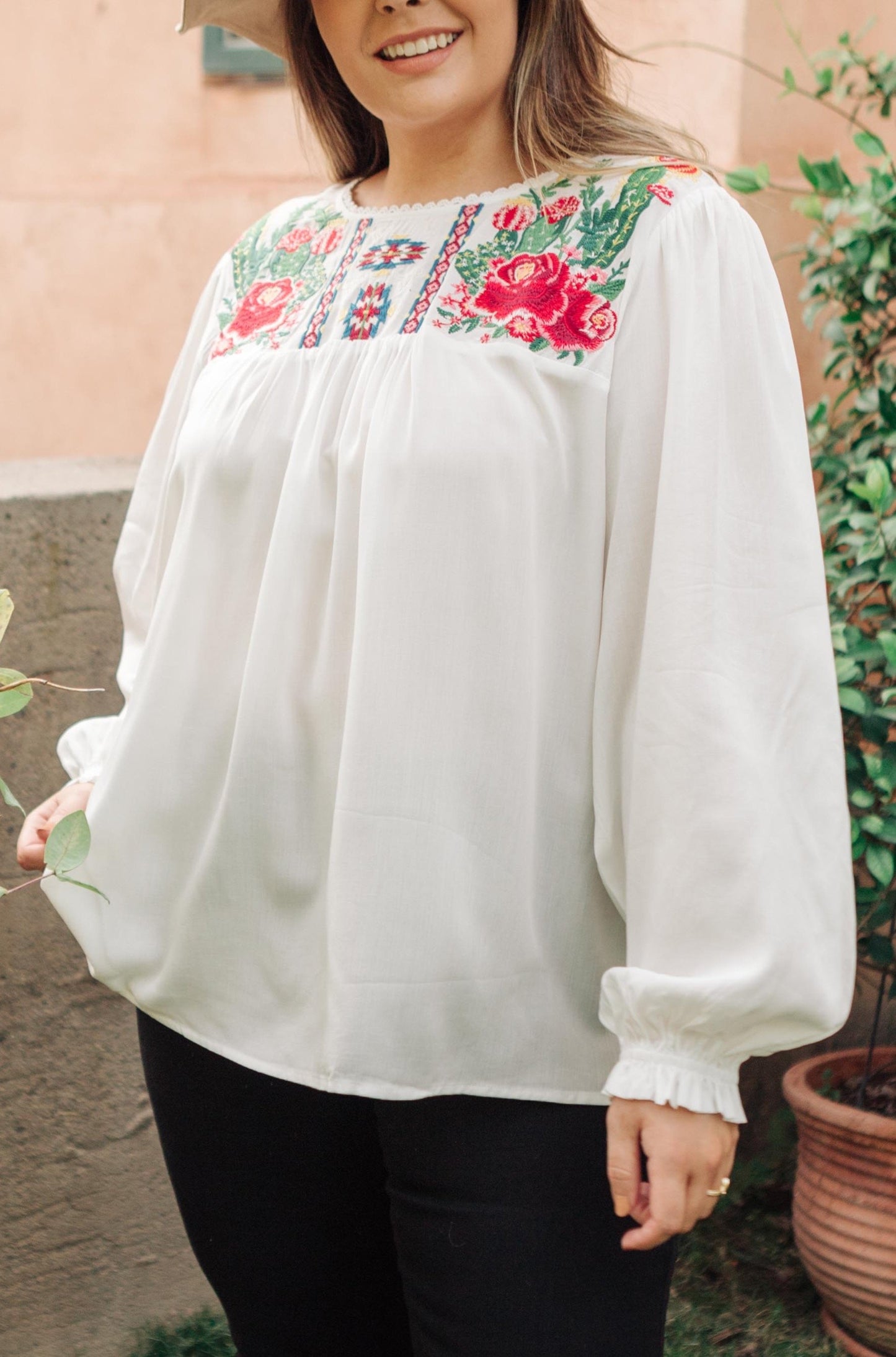 Prickly Business Embroidered Top In White