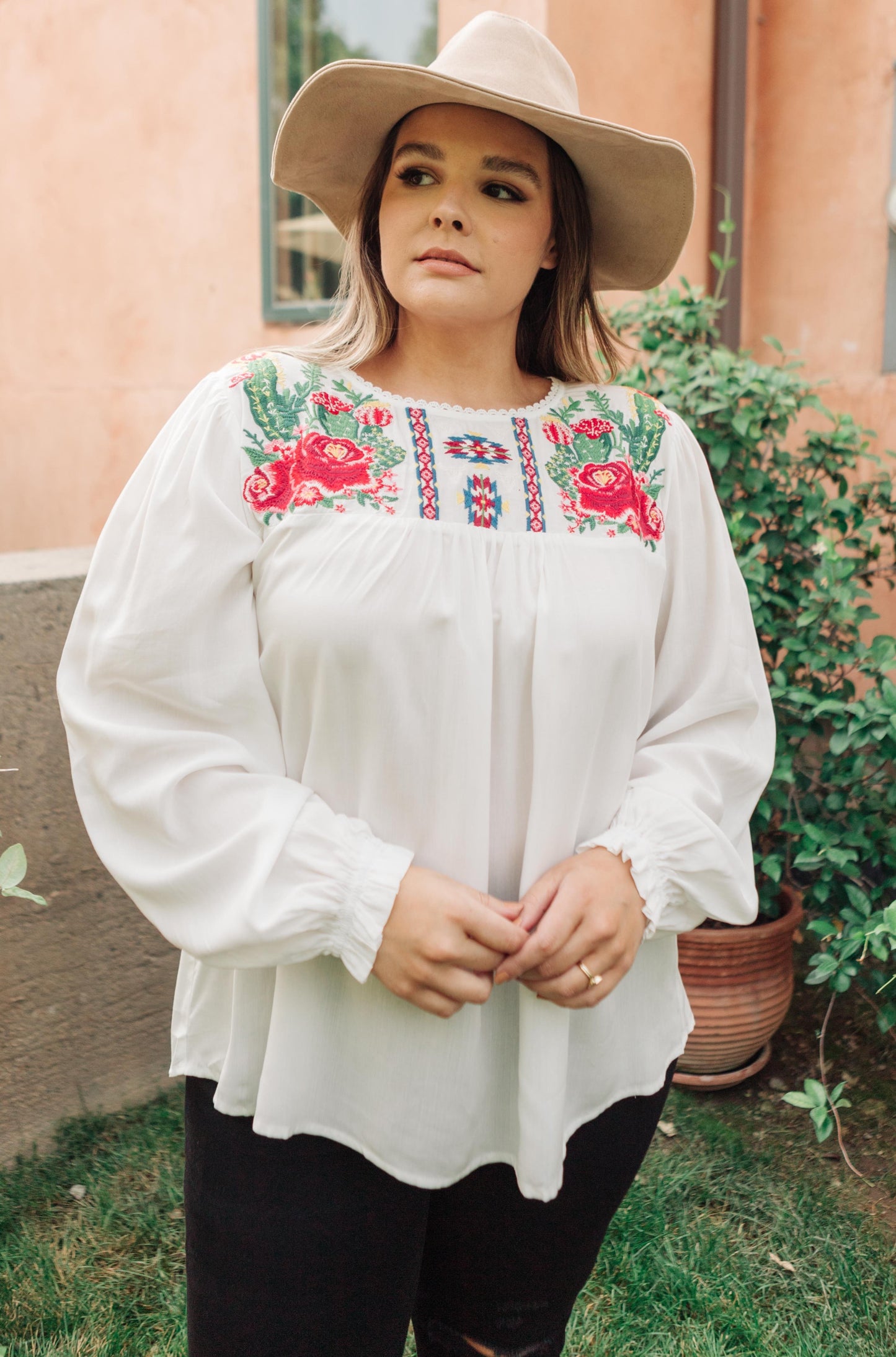 Prickly Business Embroidered Top In White