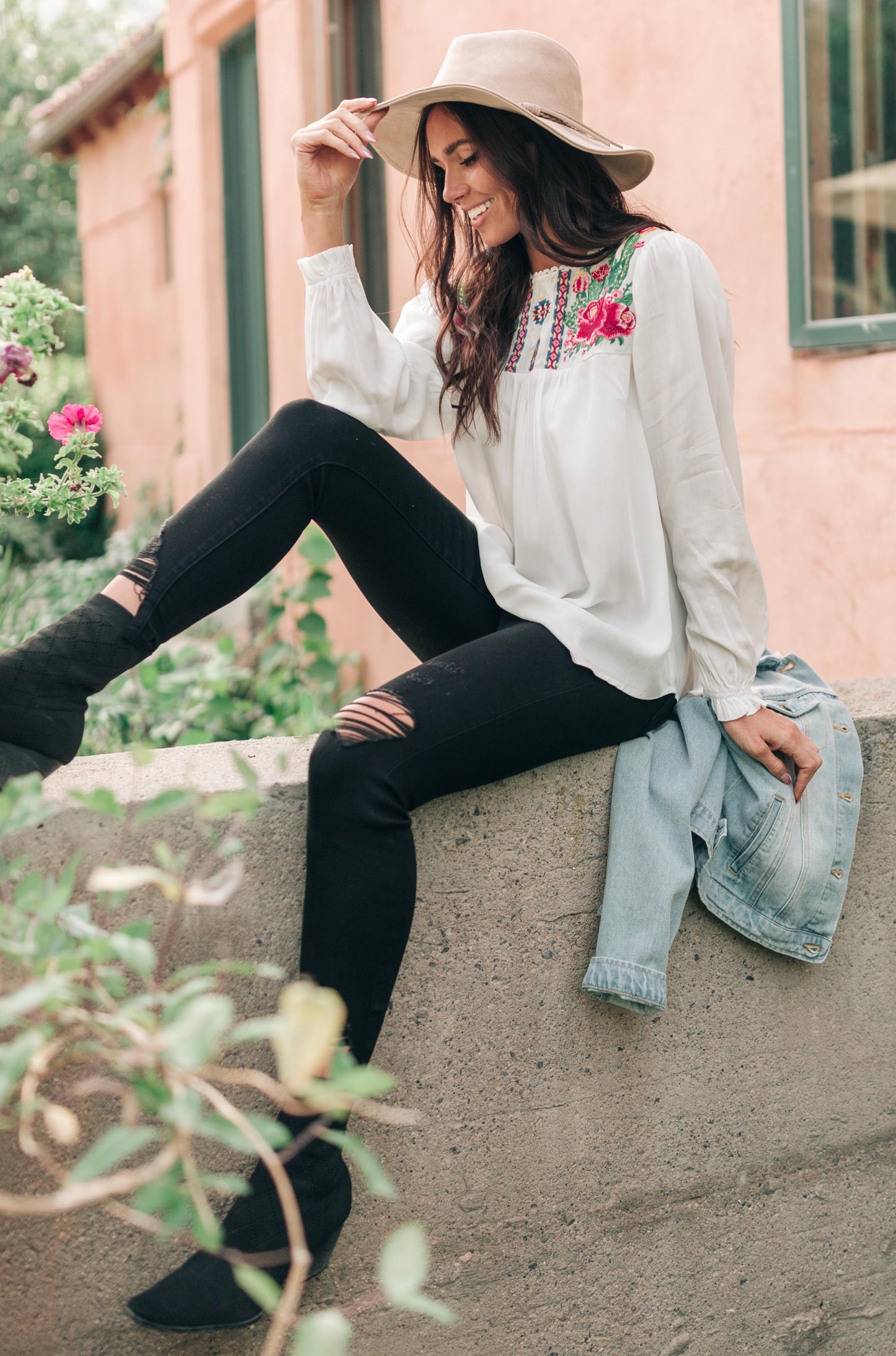Prickly Business Embroidered Top In White