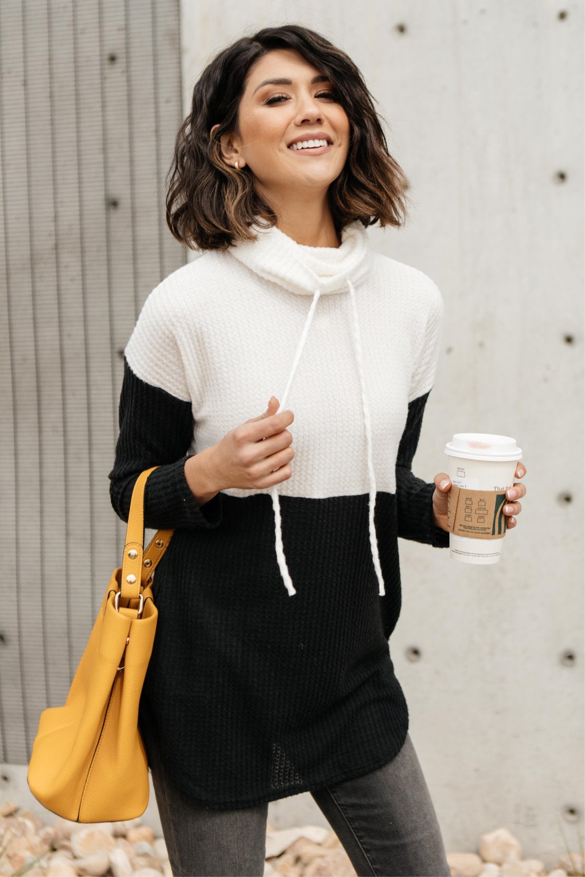 Rise Above Cowl Neck In Black & White