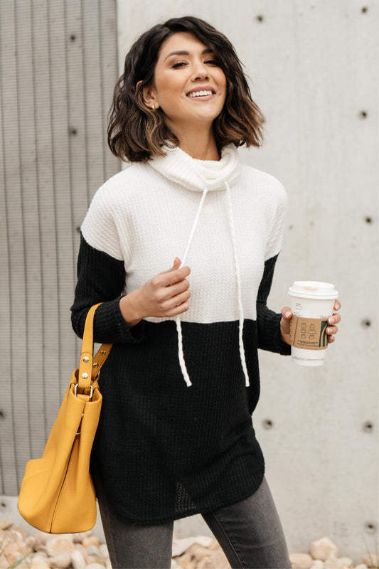Rise Above Cowl Neck In Black & White