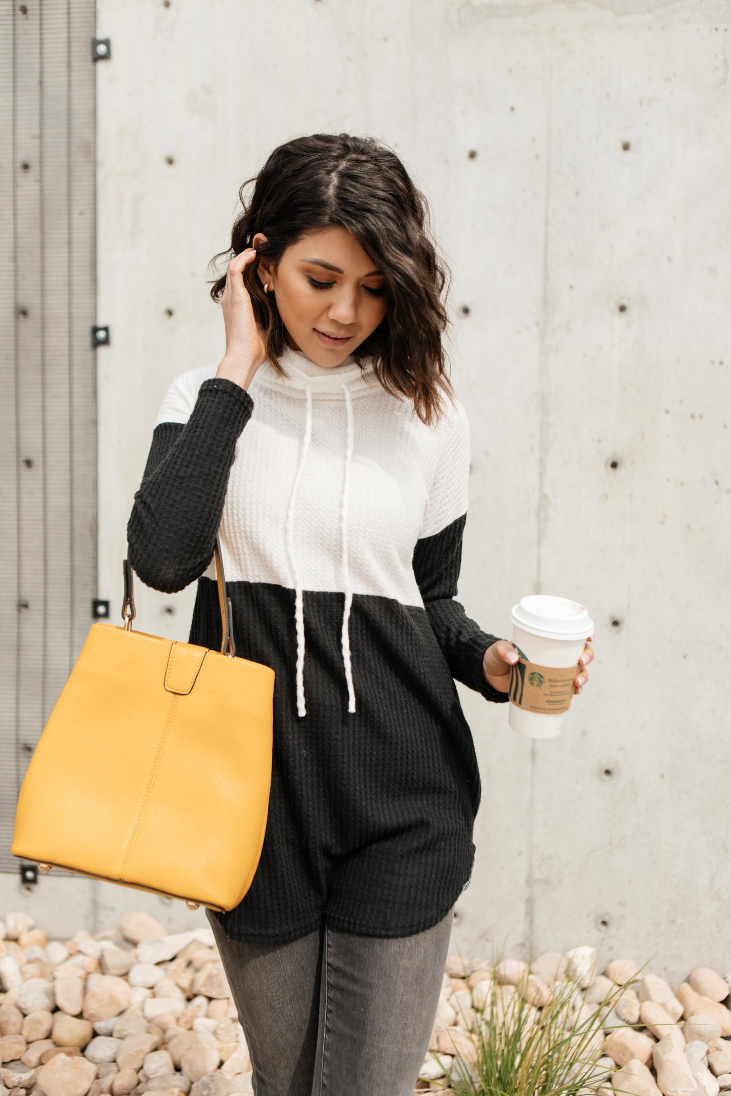 Rise Above Cowl Neck In Black & White