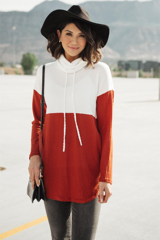 Rise Above Cowl Neck In Rust & White