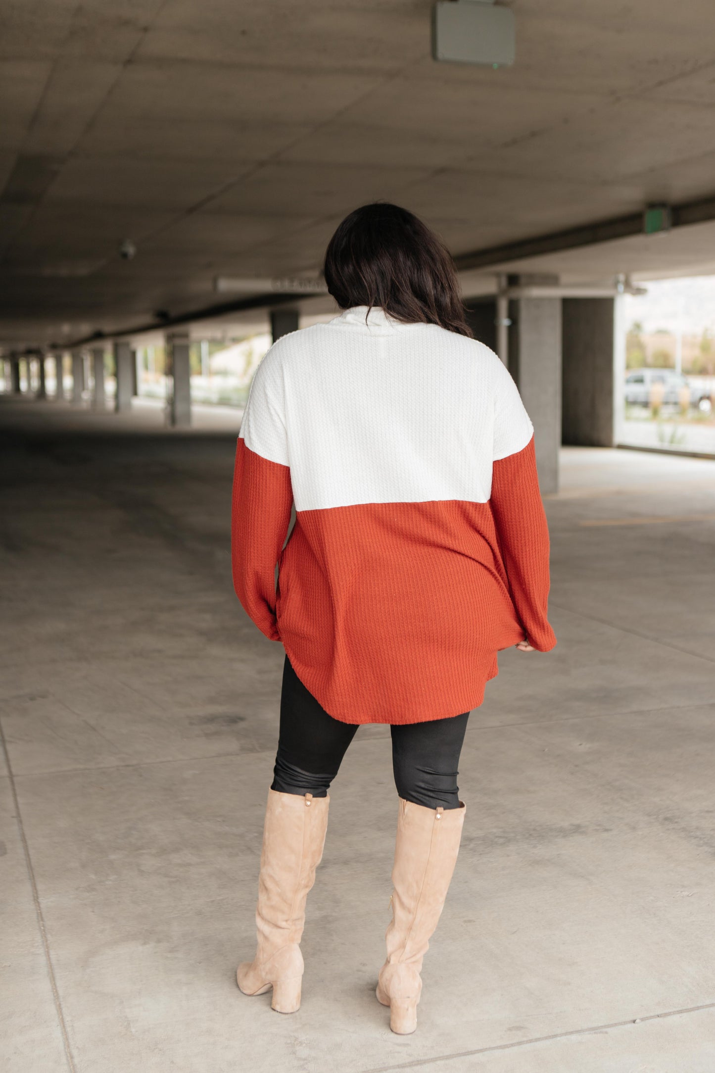 Rise Above Cowl Neck In Rust & White