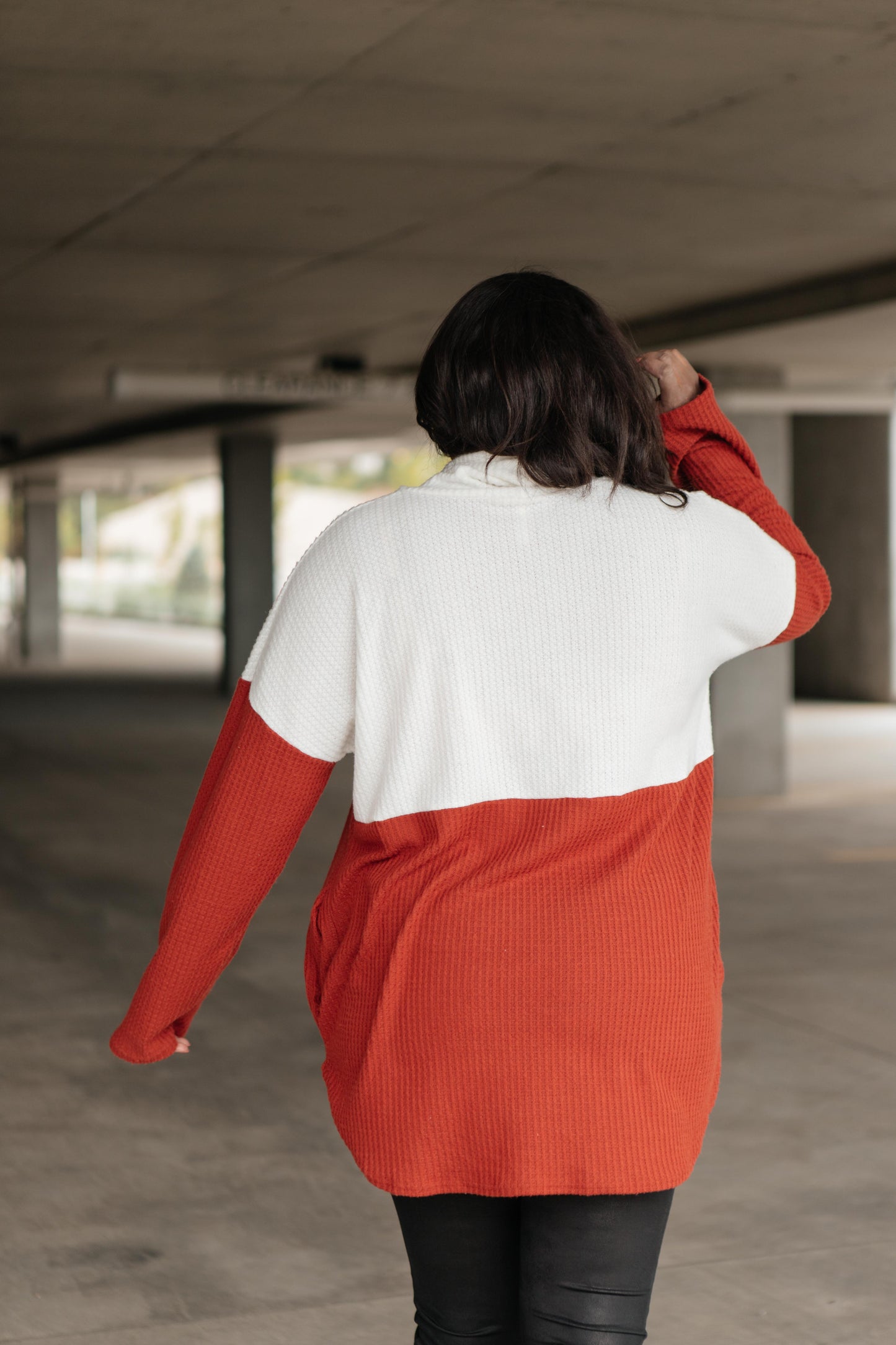 Rise Above Cowl Neck In Rust & White
