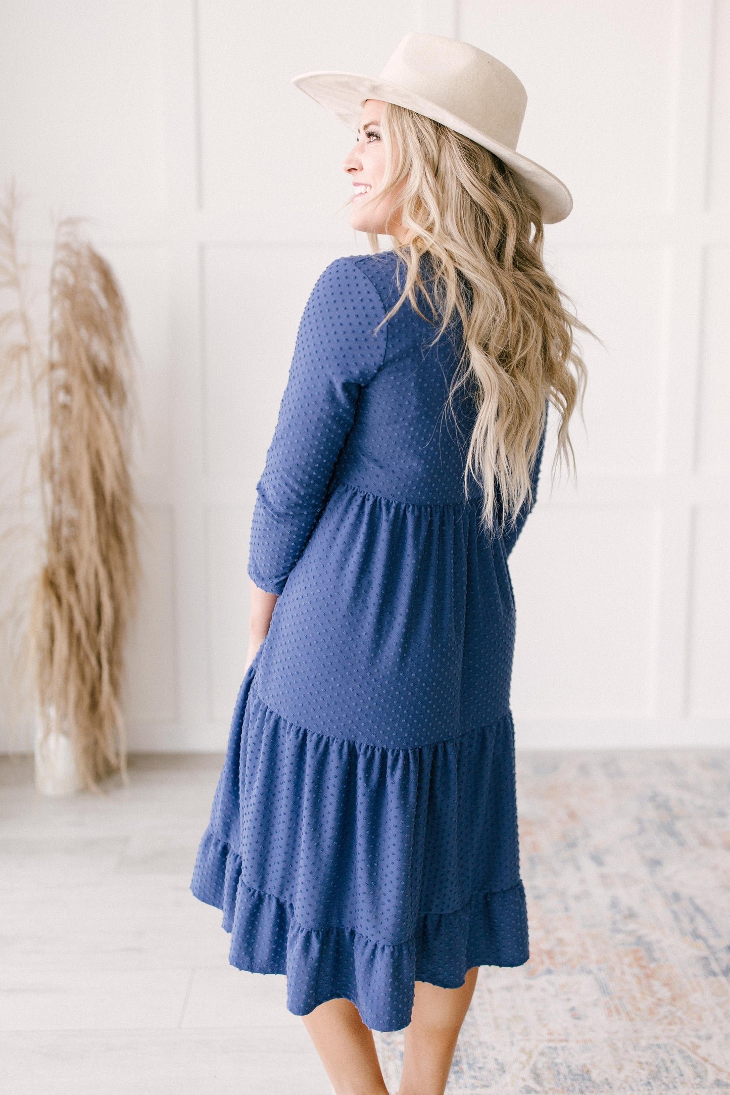 Sara Swiss Dot Dress in Slate Blue
