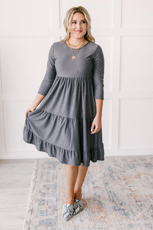 Sara Swiss Dot Dress in Gray