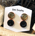 Double Black + Cheetah Druzy Earrings Set