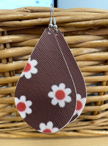 Fall Brown Flower Leather Hang Earrings