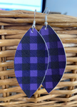 Purple Black Plaid Fall Leather Hang Earrings