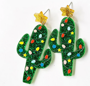 Festive Cactus Holiday Earrings