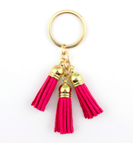 Rose Pink Leather Tassel Key Chains