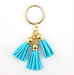 Bright Blue Leather Tassel Key Chains