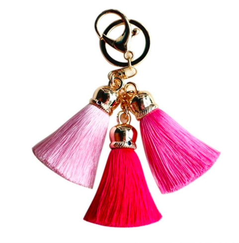 Pink Plush Bright Colored Tassel Key Chains