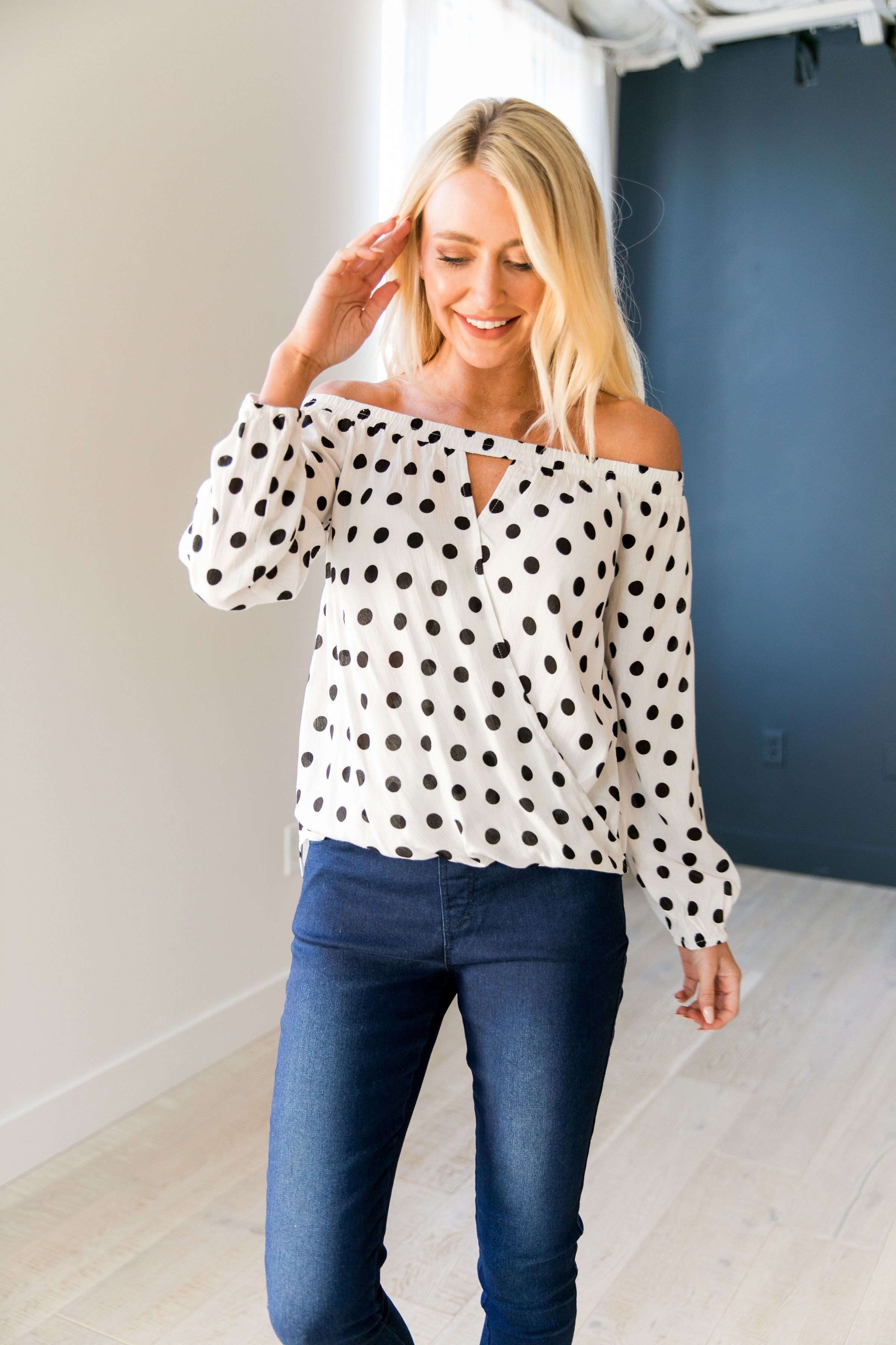 Seeing Spots Off-The-Shoulder Blouse