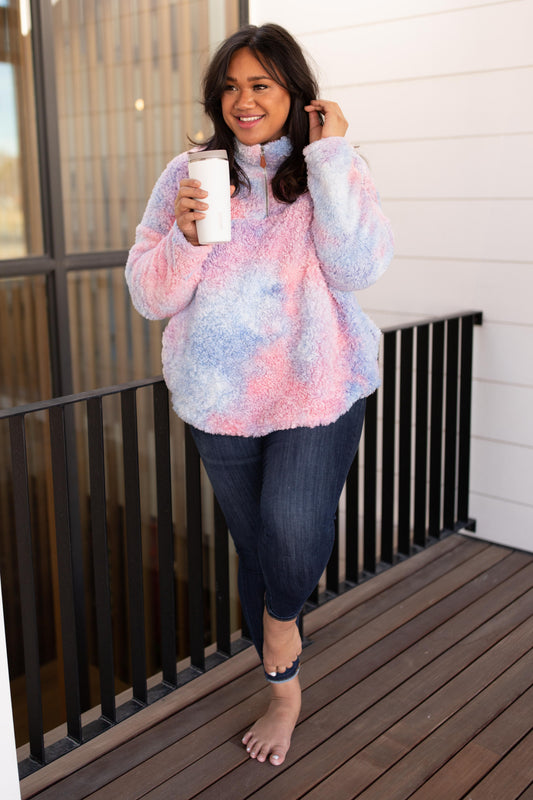 Shades and Sherpa Pullover in Cotton Candy