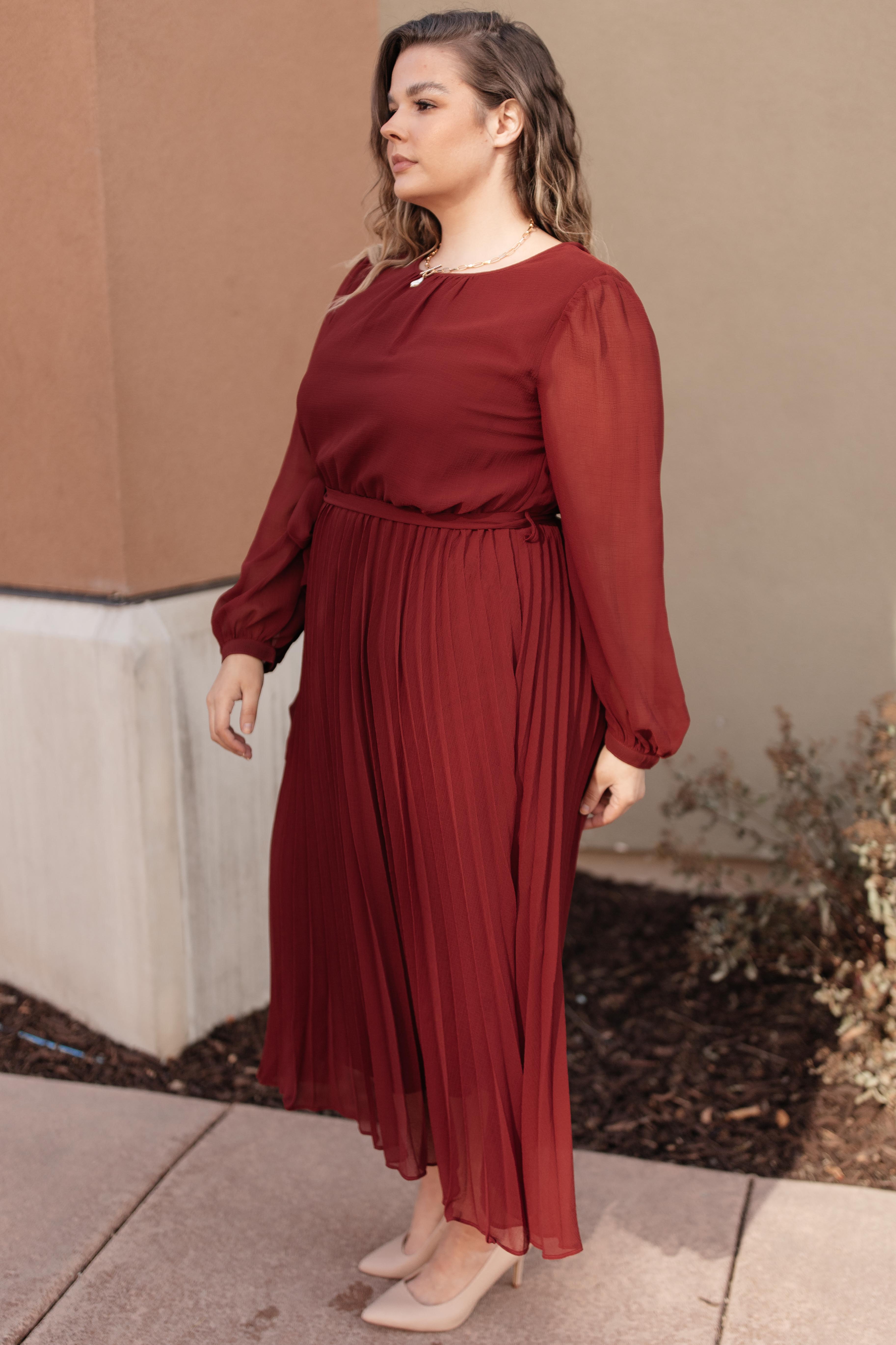 Simple And Pleated Dress in Rust