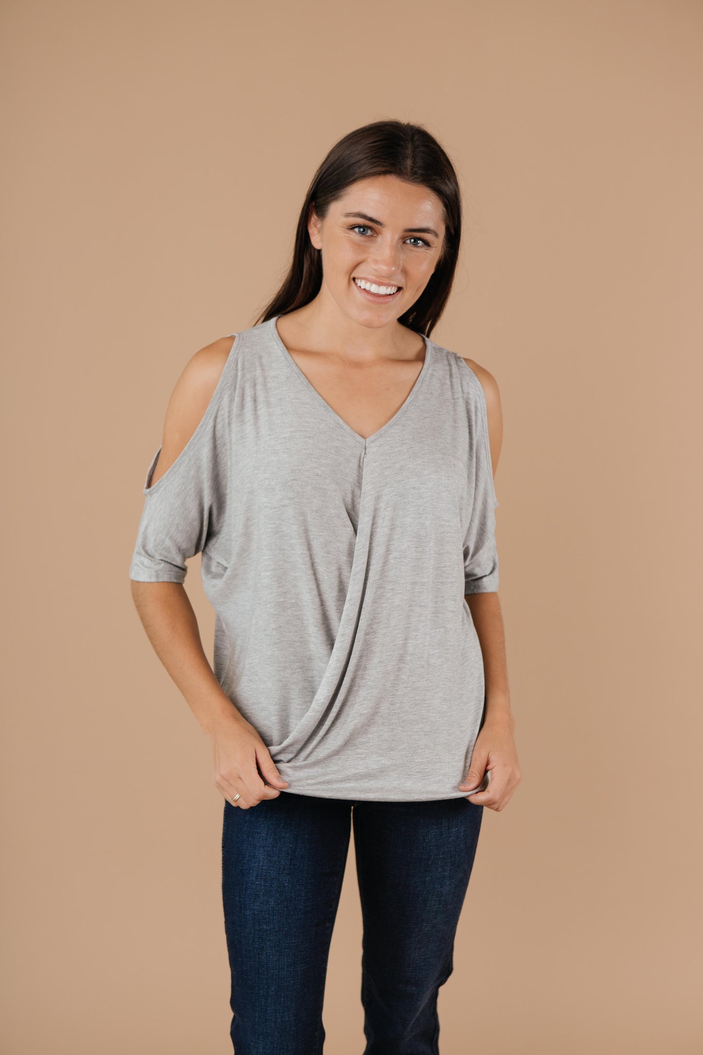 Split The Check Top In Heather Gray