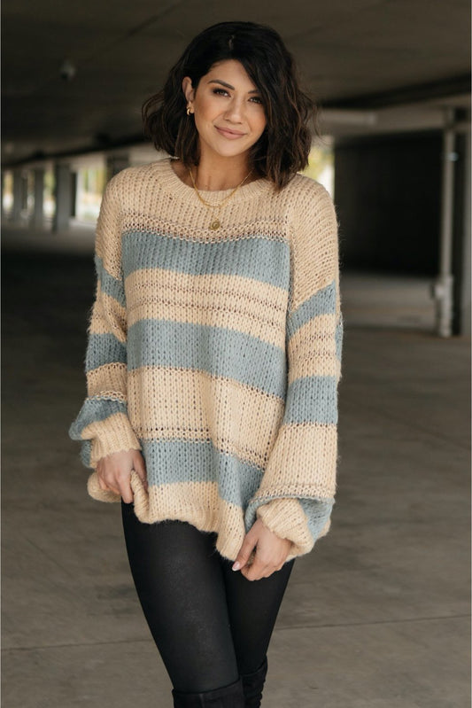 Straightforward Striped Sweater In Blue and Beige