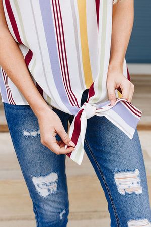 Striped Simplicity Tie-Front Top