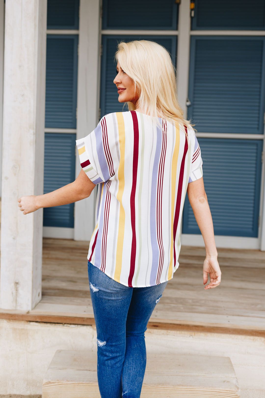 Striped Simplicity Tie-Front Top