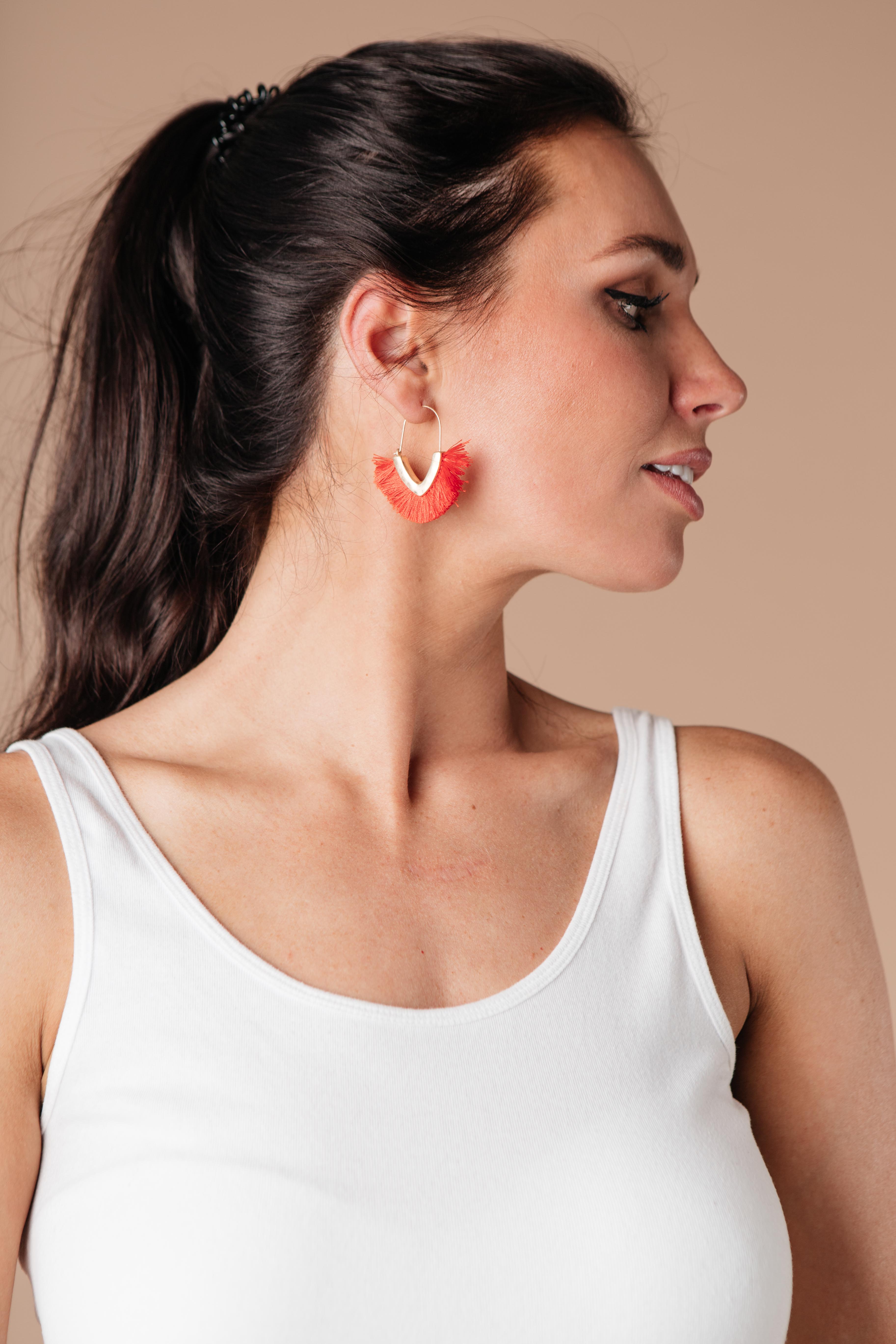 Tasseled V Earrings In RED