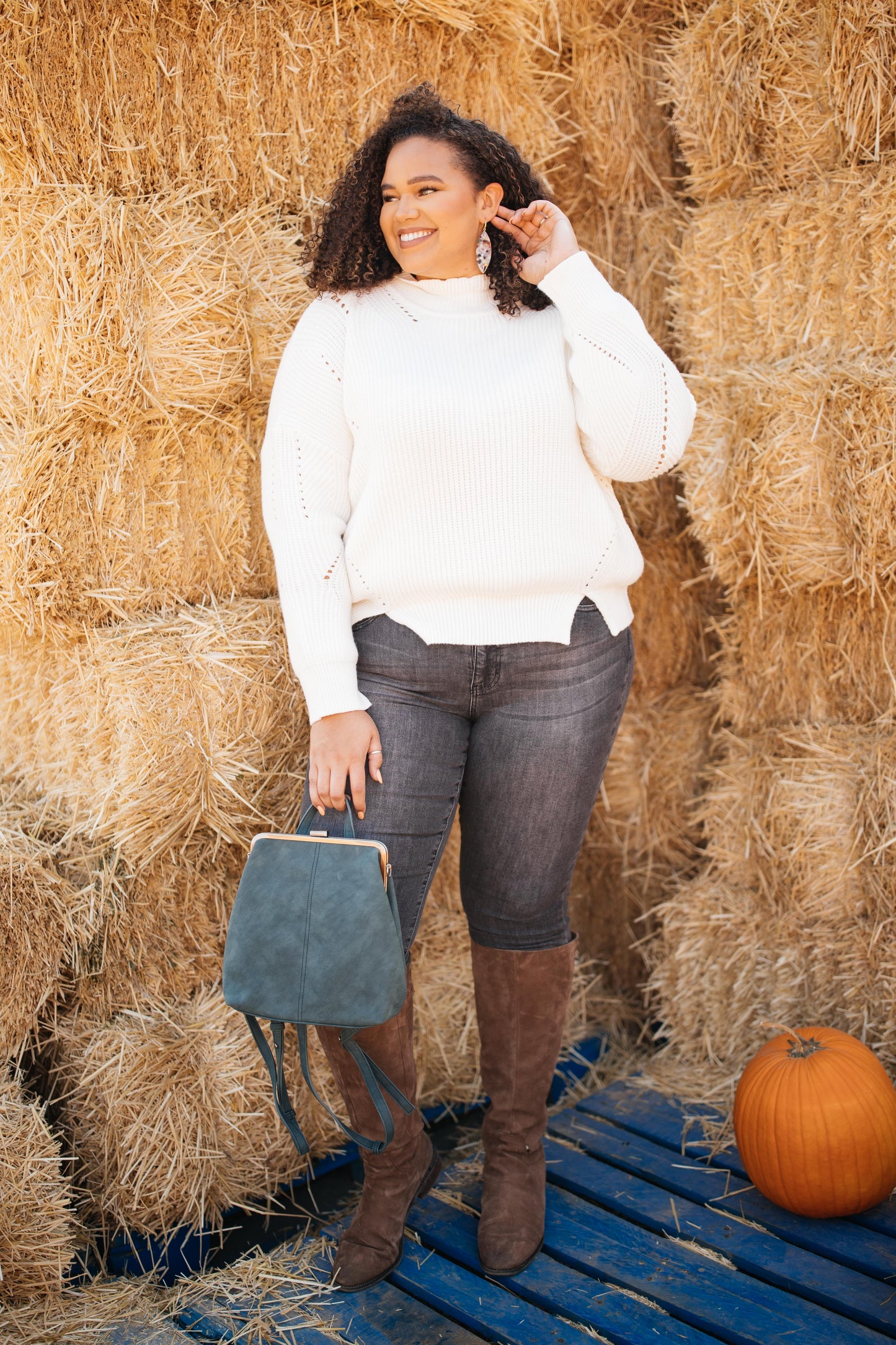 The Clara Turtle Neck Top in White