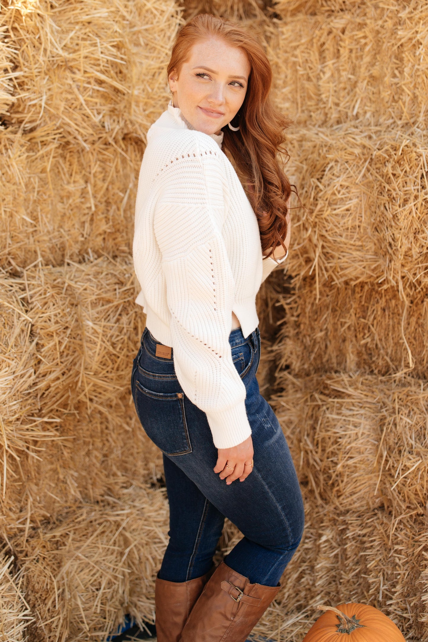 The Clara Turtle Neck Top in White
