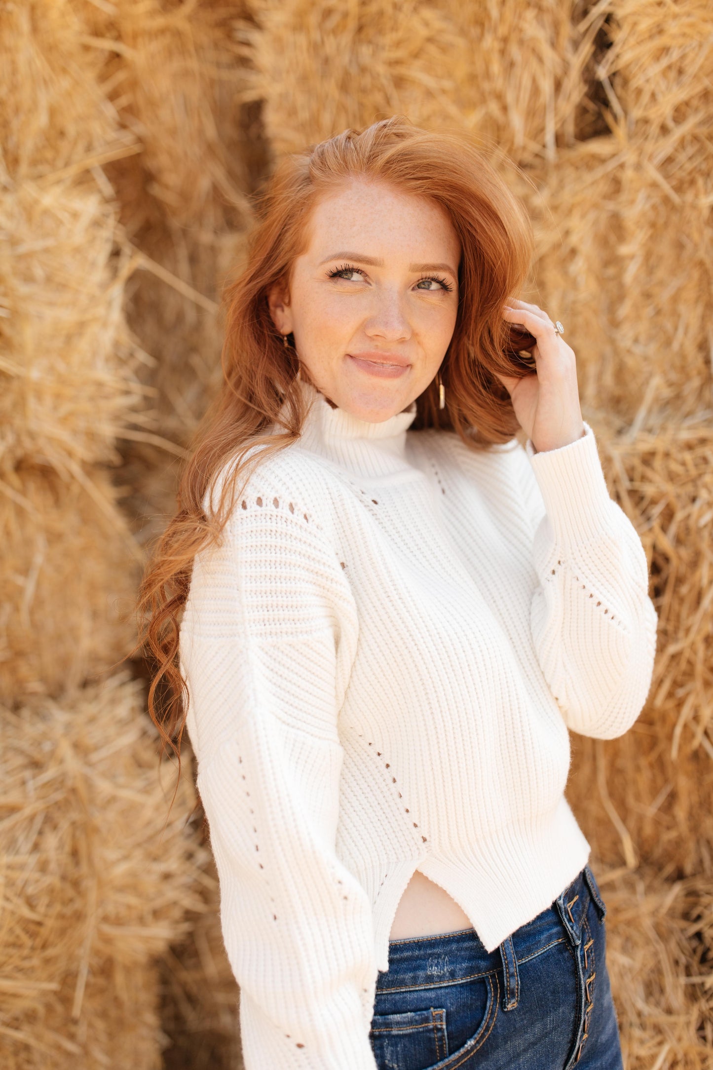 The Clara Turtle Neck Top in White