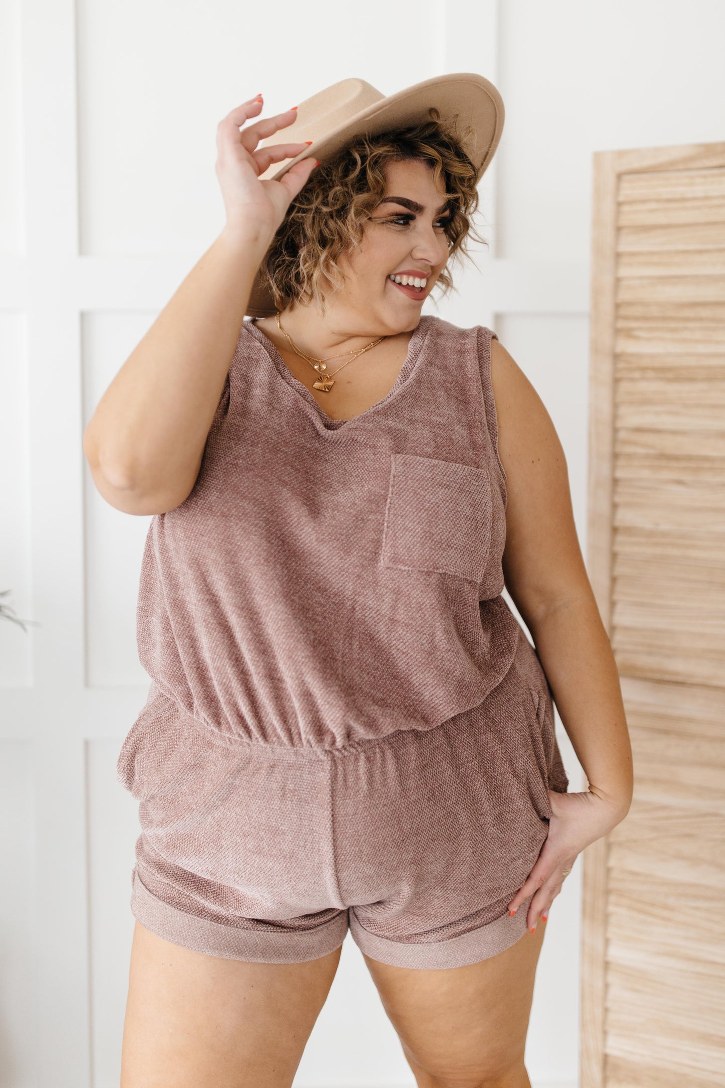 The Go To Romper in Dusty Mauve