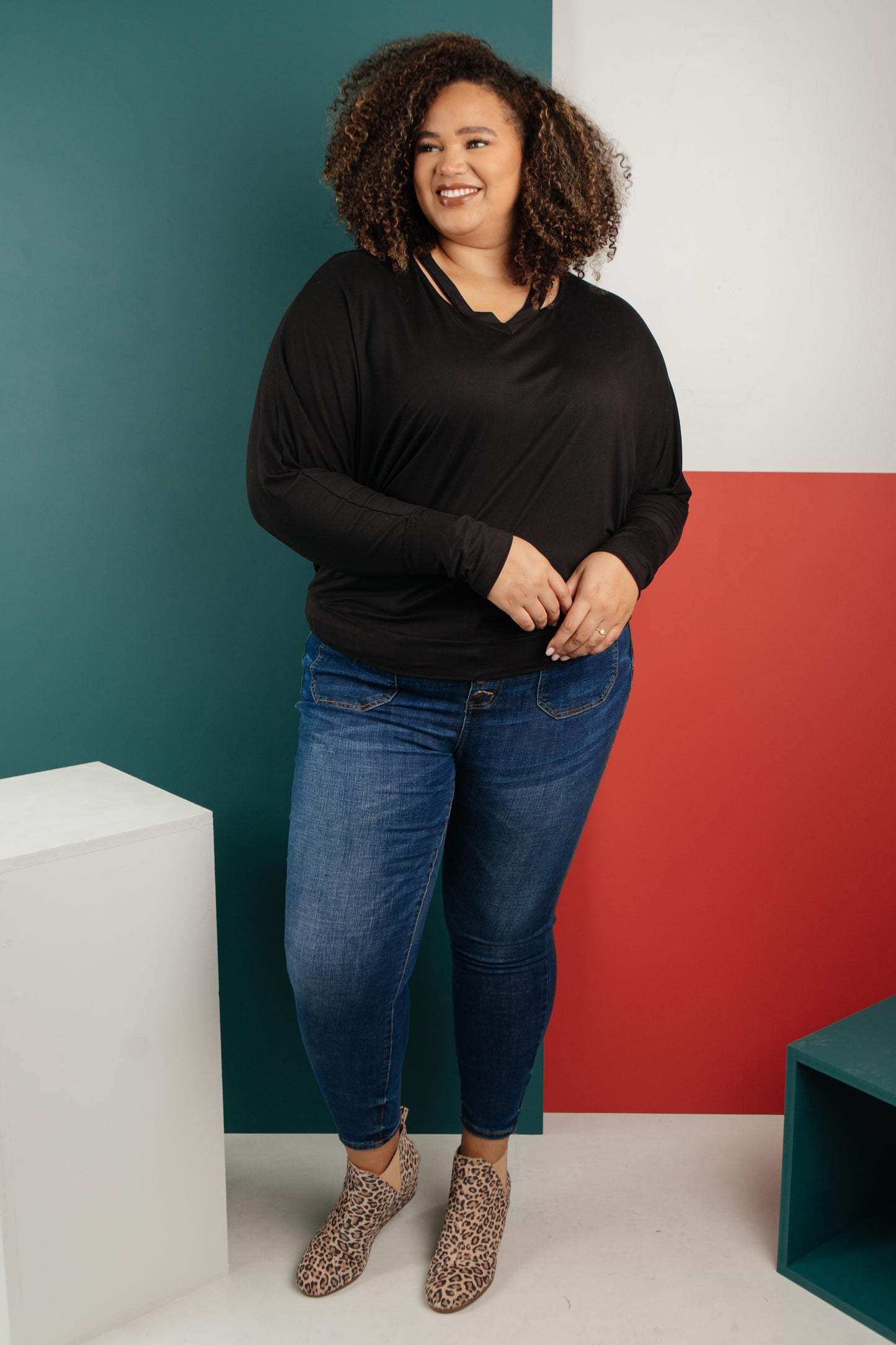 The Lillian Cut-Out Neckline Top in Black