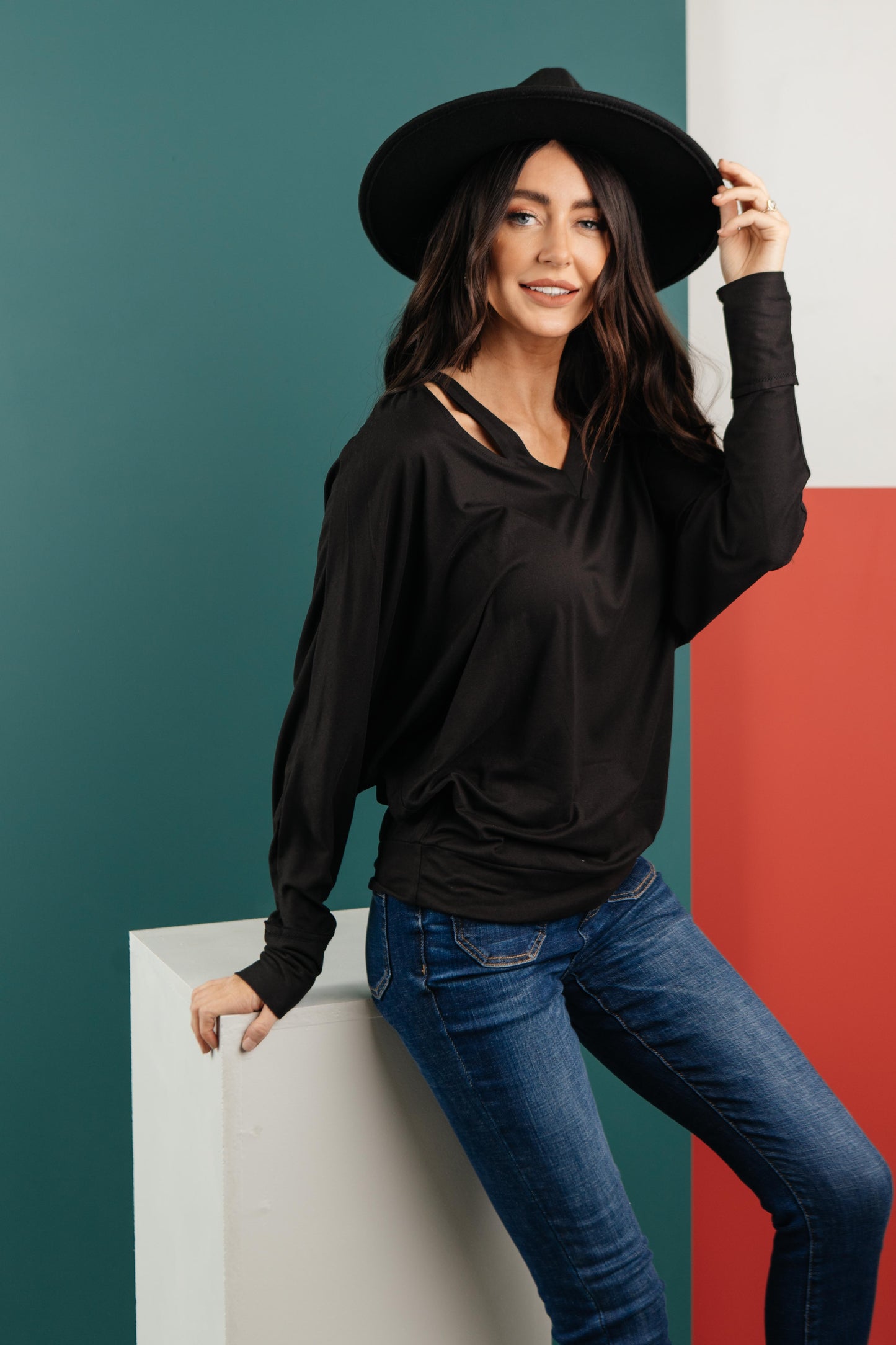 The Lillian Cut-Out Neckline Top in Black