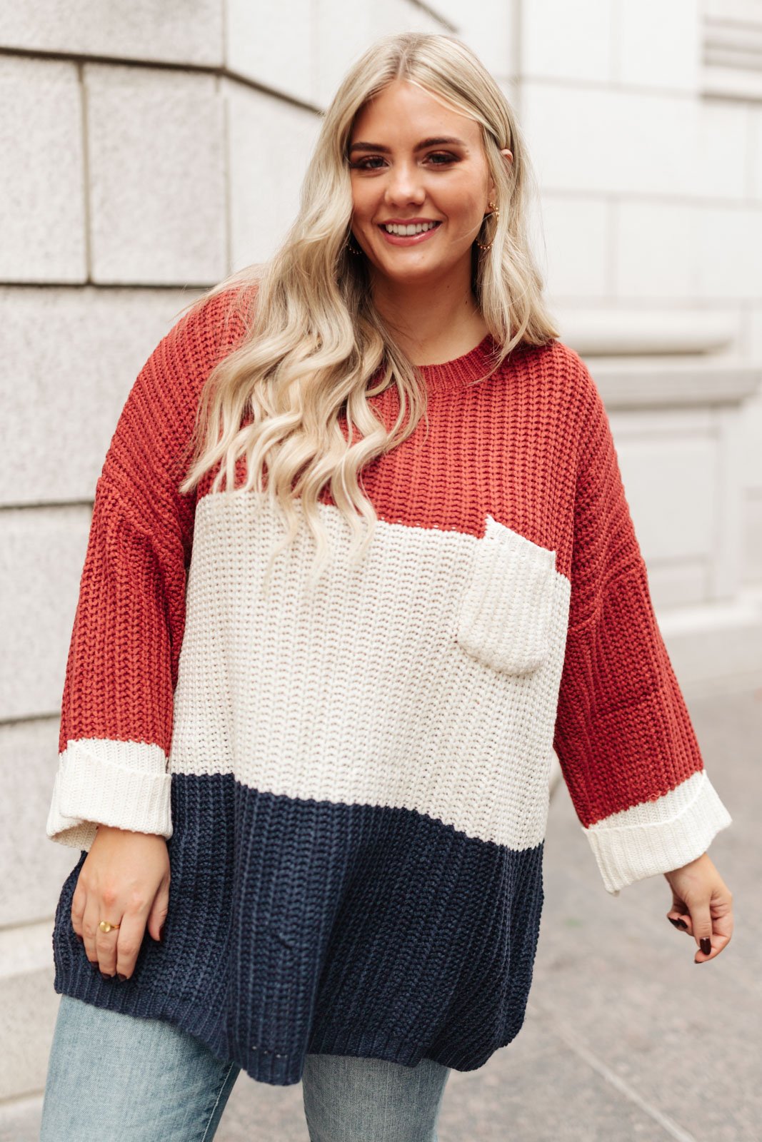 DOORBUSTER Three Times The Color Sweater in Navy Combo