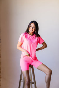 To Lounge Or Bike Top In Hot Pink