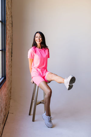 To Lounge Or Bike Top In Hot Pink