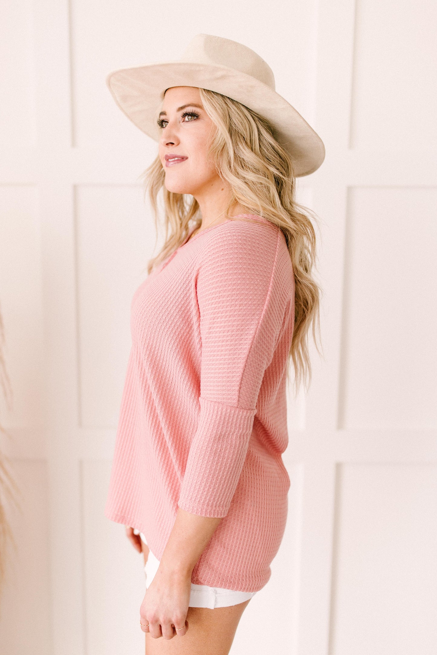 Willow Waffle Knit Top in Blush