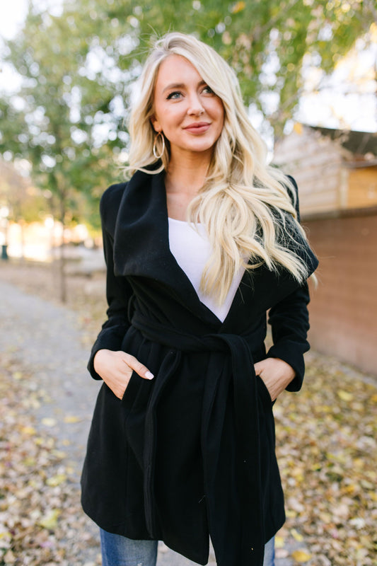 A Breath Of Paris Classic Wrap Trench Coat In Black - ALL SALES FINAL