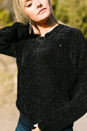 A Soft Chenille Sweater Turneth Away Wrath In Black - ALL SALES FINAL