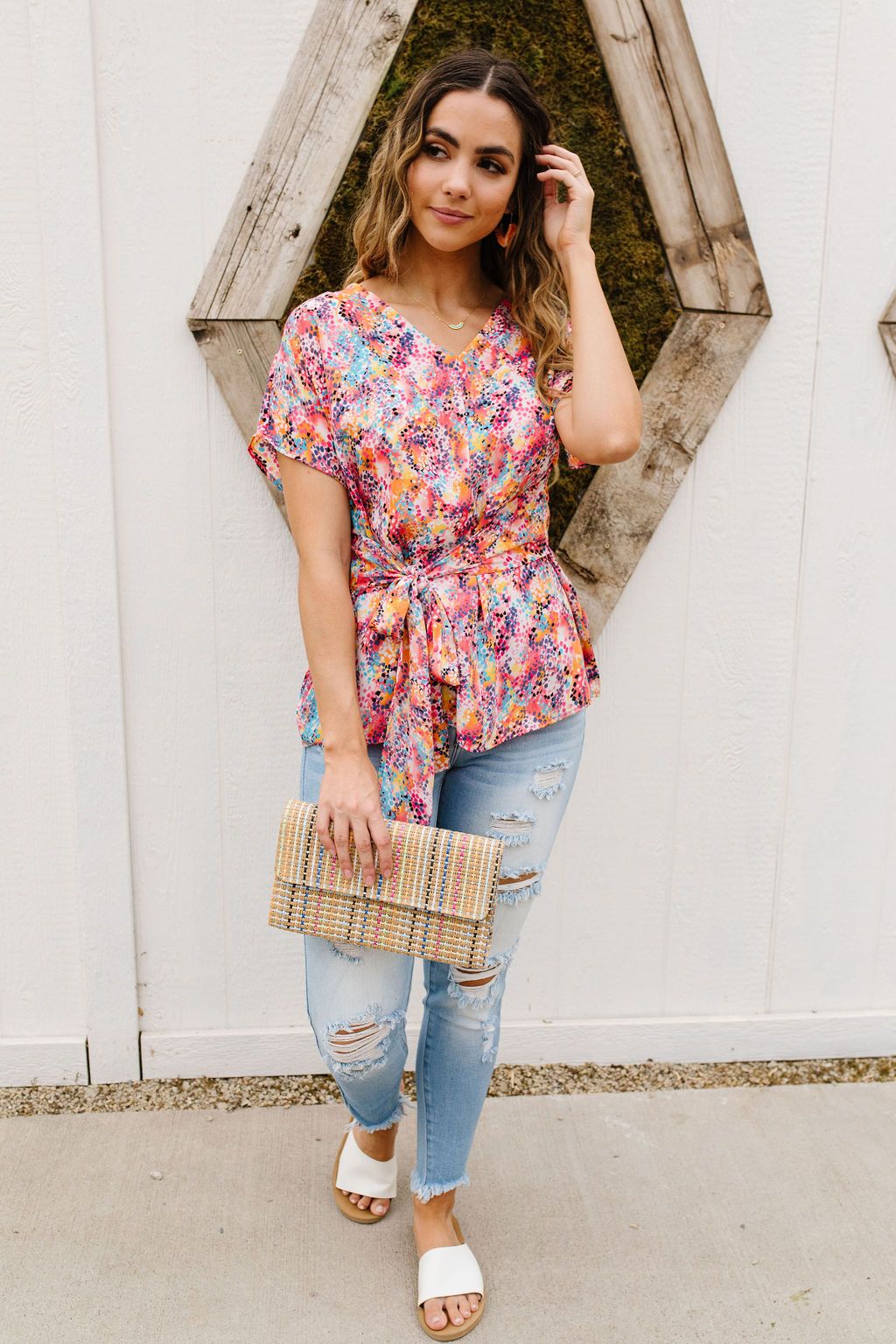 Abstract Floral Wrap Blouse