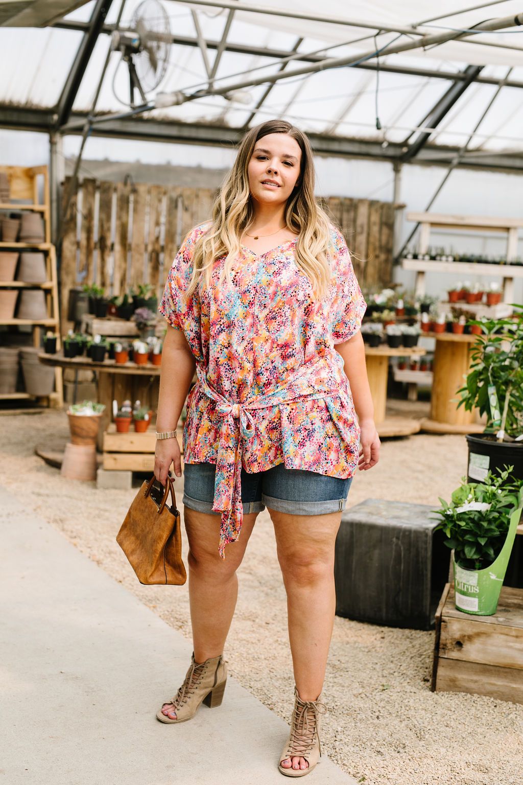 Abstract Floral Wrap Blouse