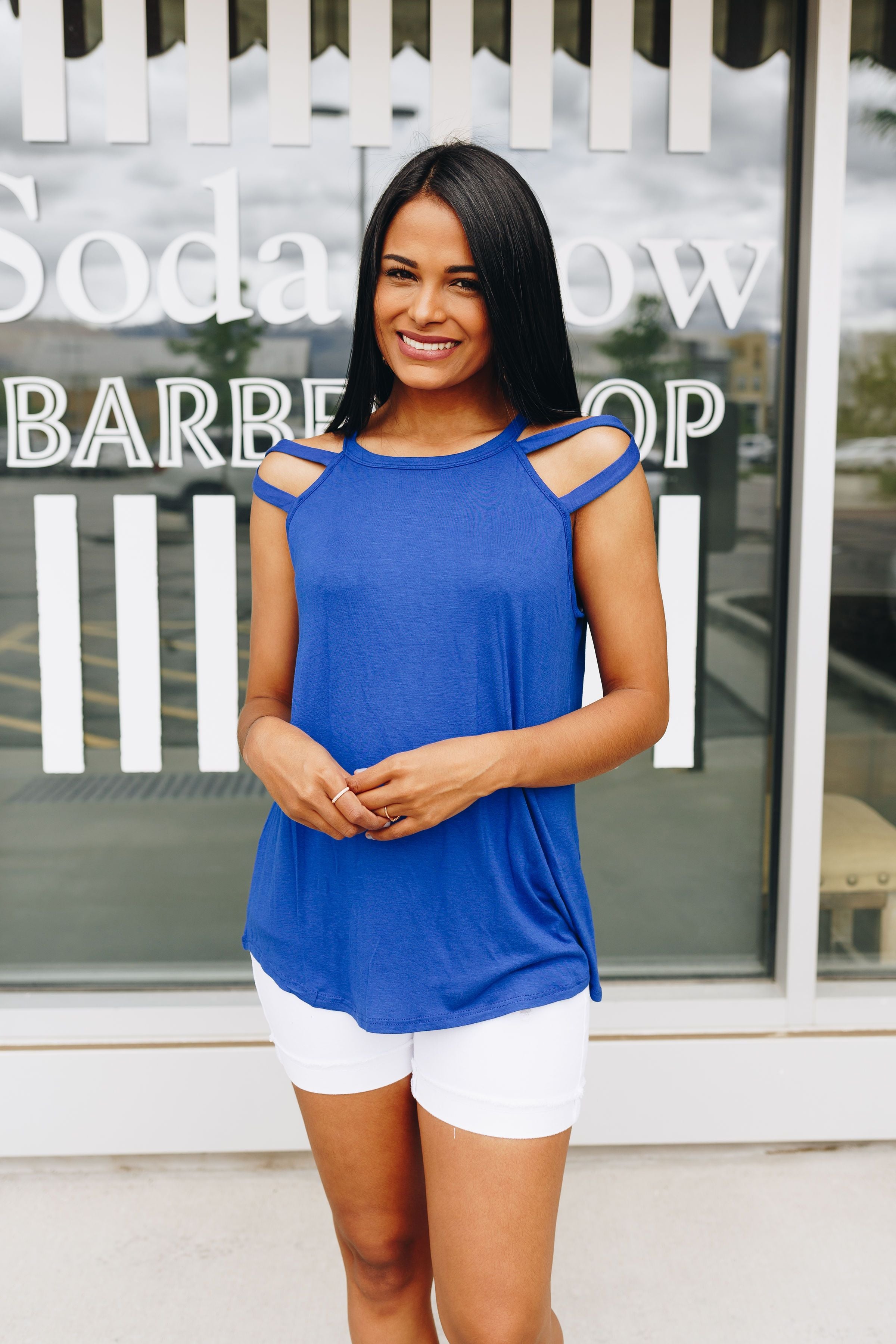 All Cut Up Sleeveless Top In Royal