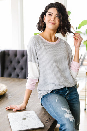 All Talk Ribbed Colorblock Top In Gray