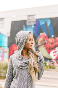 All Weather Hooded Sweater In Heather Gray - ALL SALES FINAL