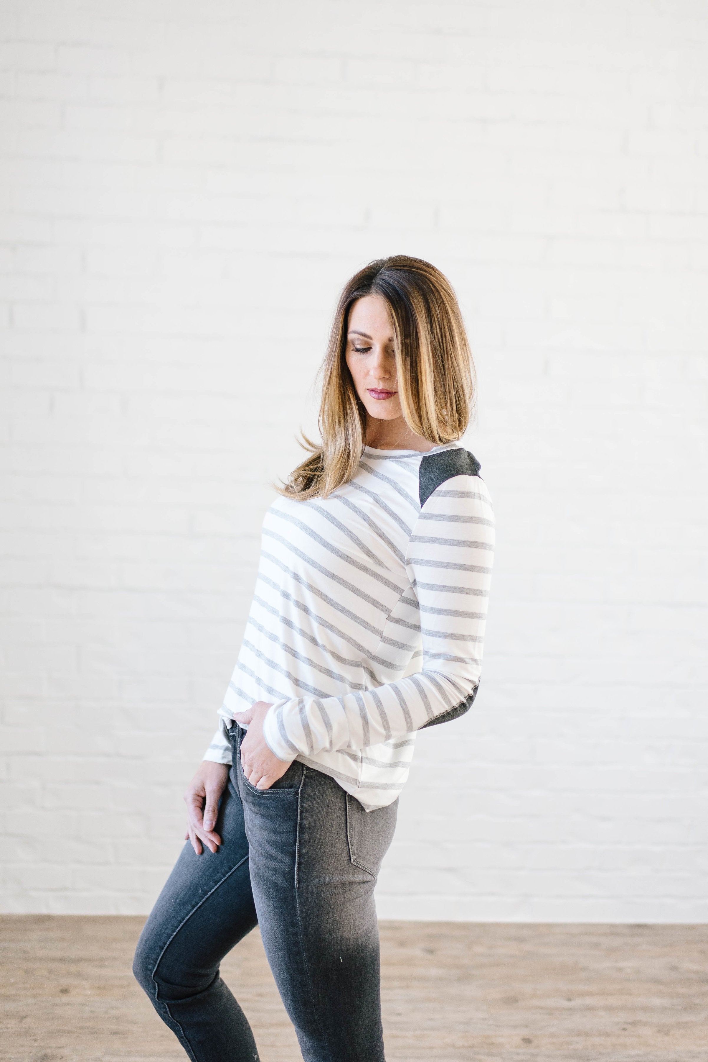 Alta Striped Long Sleeve Top in Gray & White
