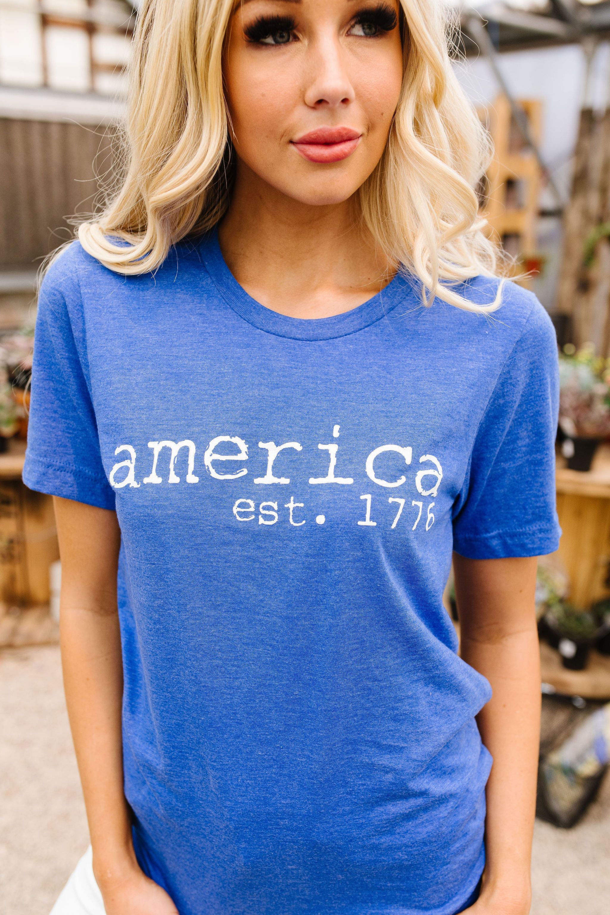 America Graphic Tee In Heather Royal