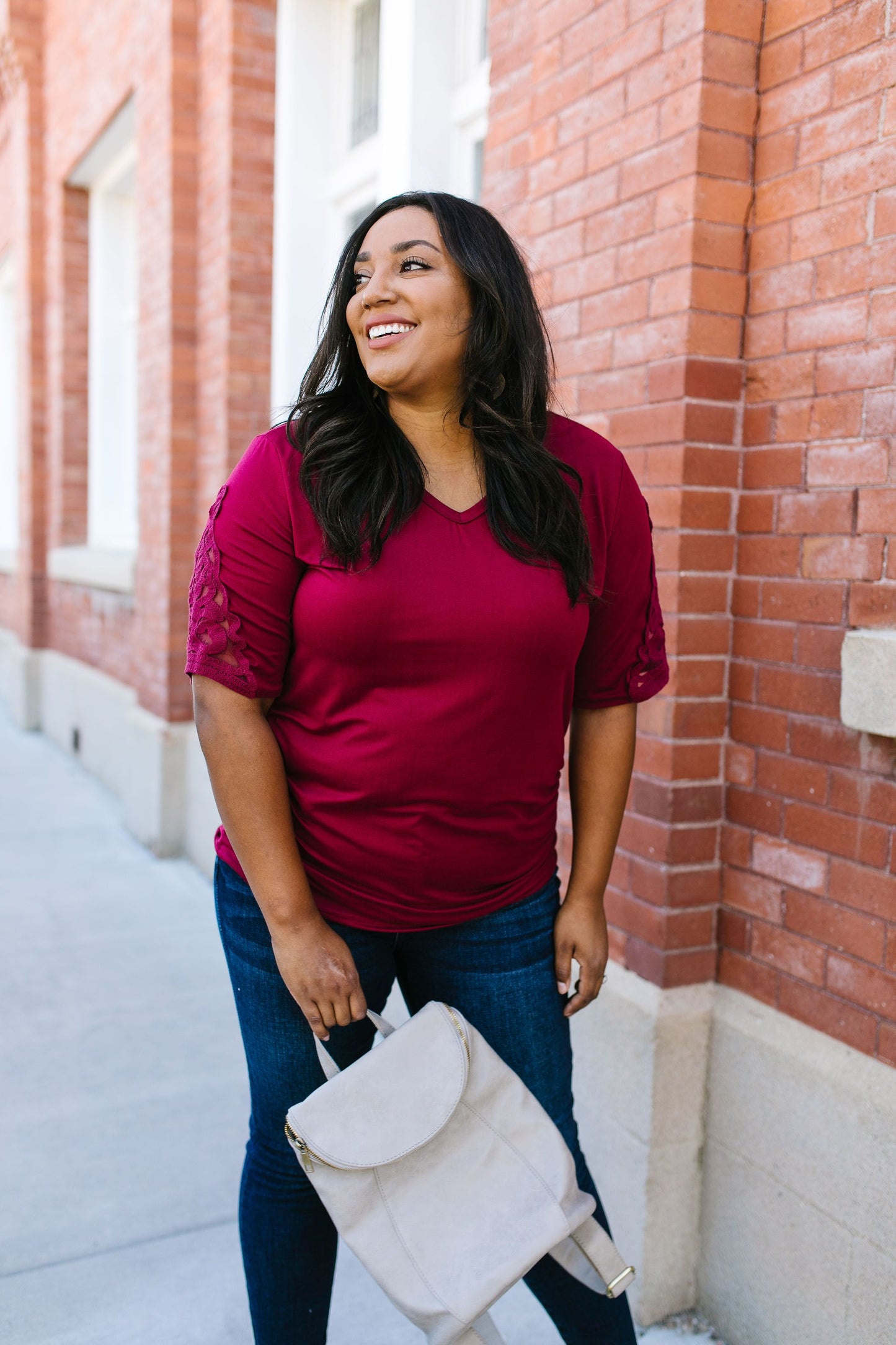 Armed With Lace Top In Burgundy