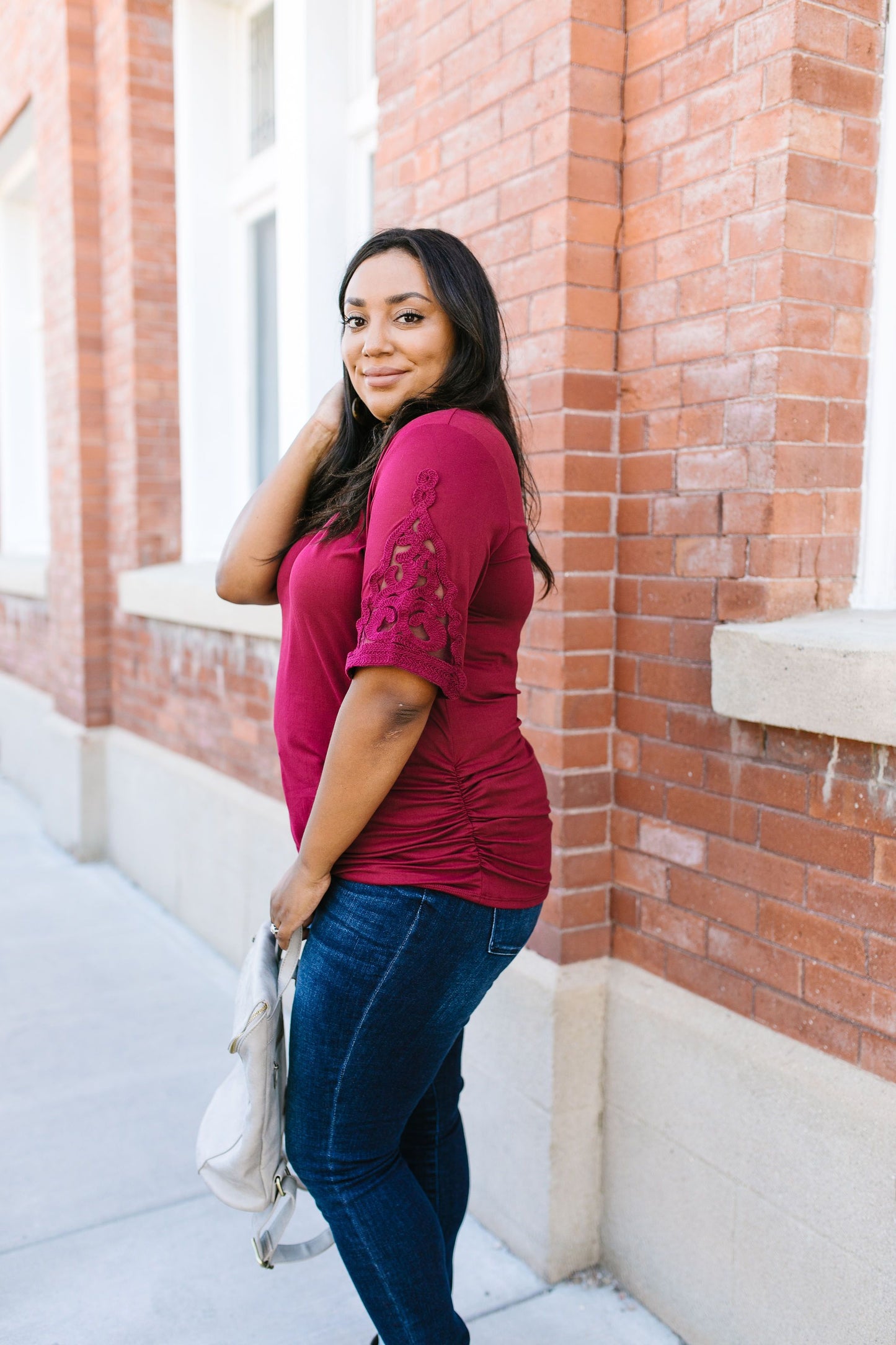 Armed With Lace Top In Burgundy