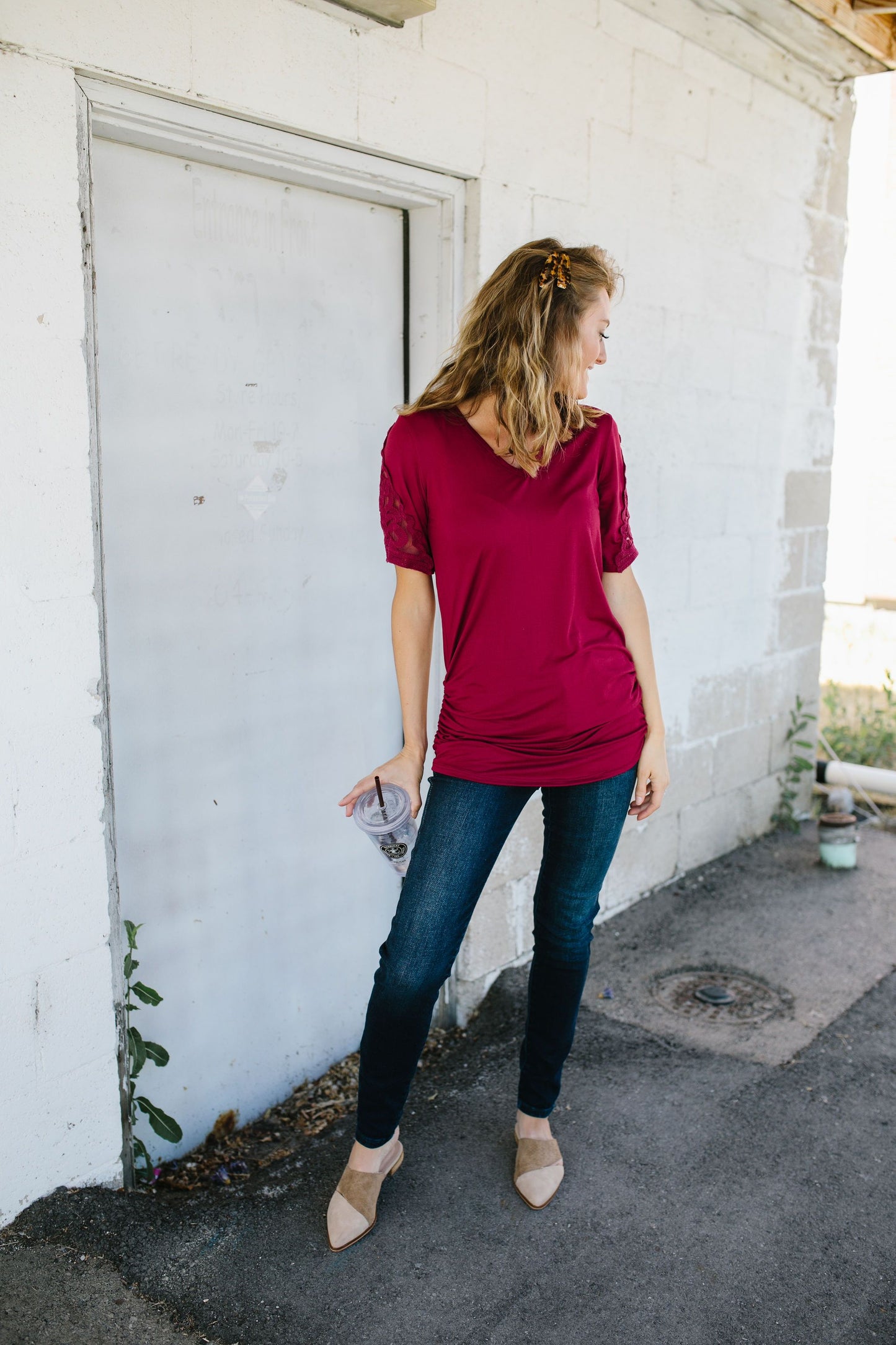 Armed With Lace Top In Burgundy